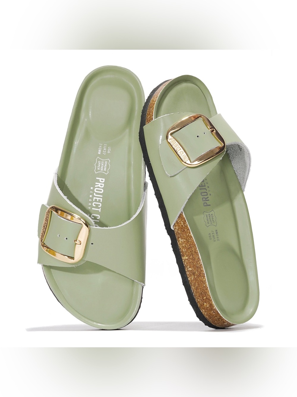 Project Cloud Mykonos Leather Sandals in Pistachio Green for Women Size: 6.5